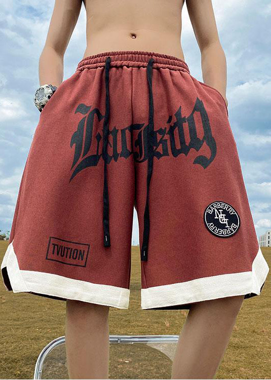 Cotton Summer Orange Shorts Letter Elastic Cozy Waist Mens