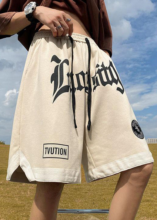 Cotton Summer Orange Shorts Letter Elastic Cozy Waist Mens