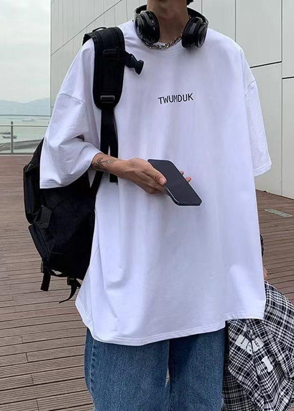 White Men Print Shirt T O-Neck Summer Cotton Cozy