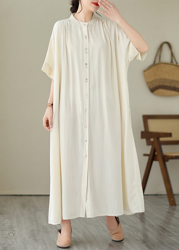 Cute Apricot Tie Waist Long Dress Short Sleeve GH1031