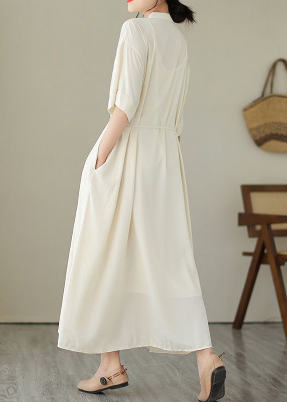 Cute Apricot Tie Waist Long Dress Short Sleeve GH1031