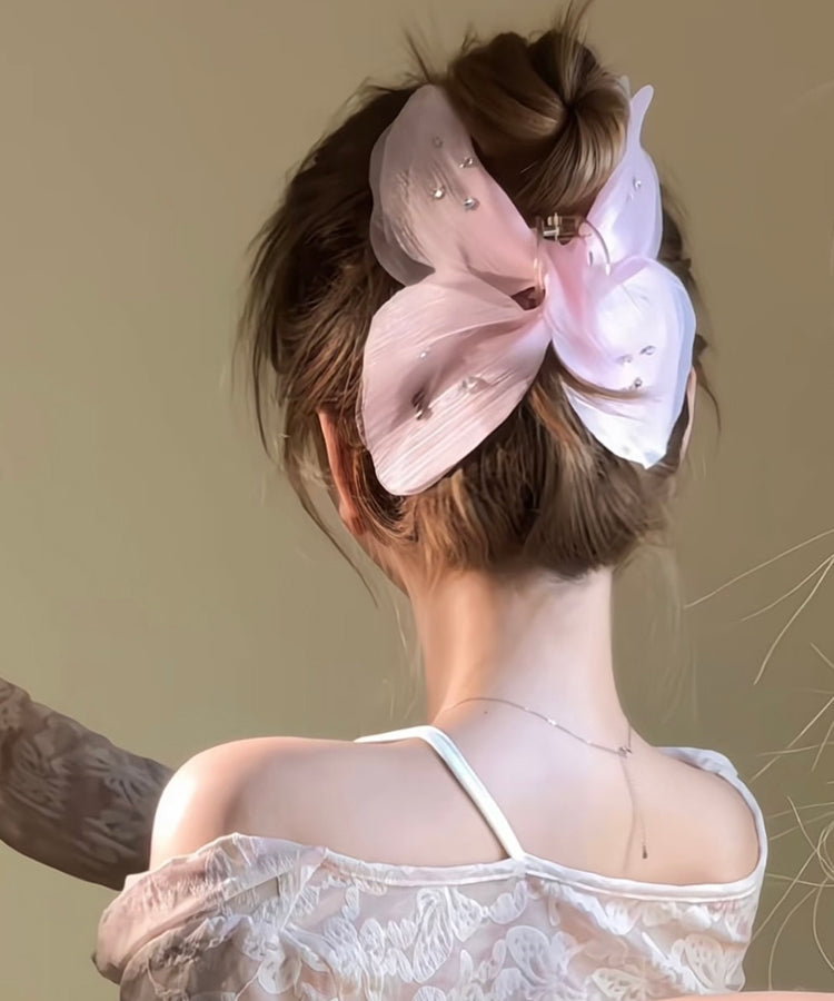 Cute Zircon Beige Hairpin Tulle Butterfly