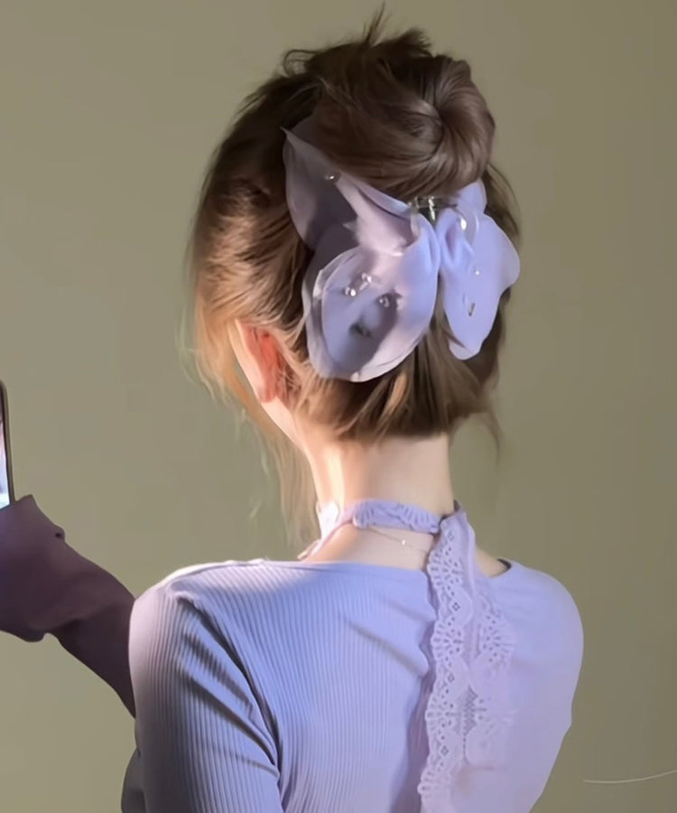 Cute Zircon Beige Hairpin Tulle Butterfly