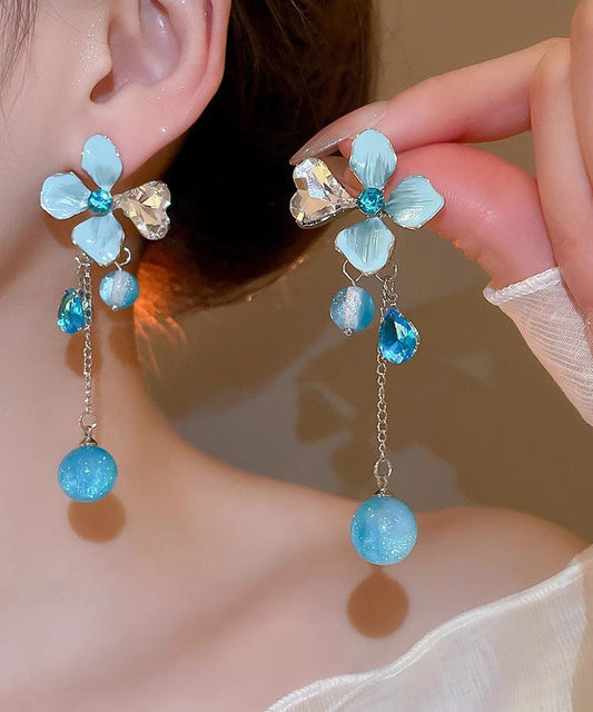 Floral Blue Zircon Alloy Drop Cute Tassel Resin Silver Srerling
