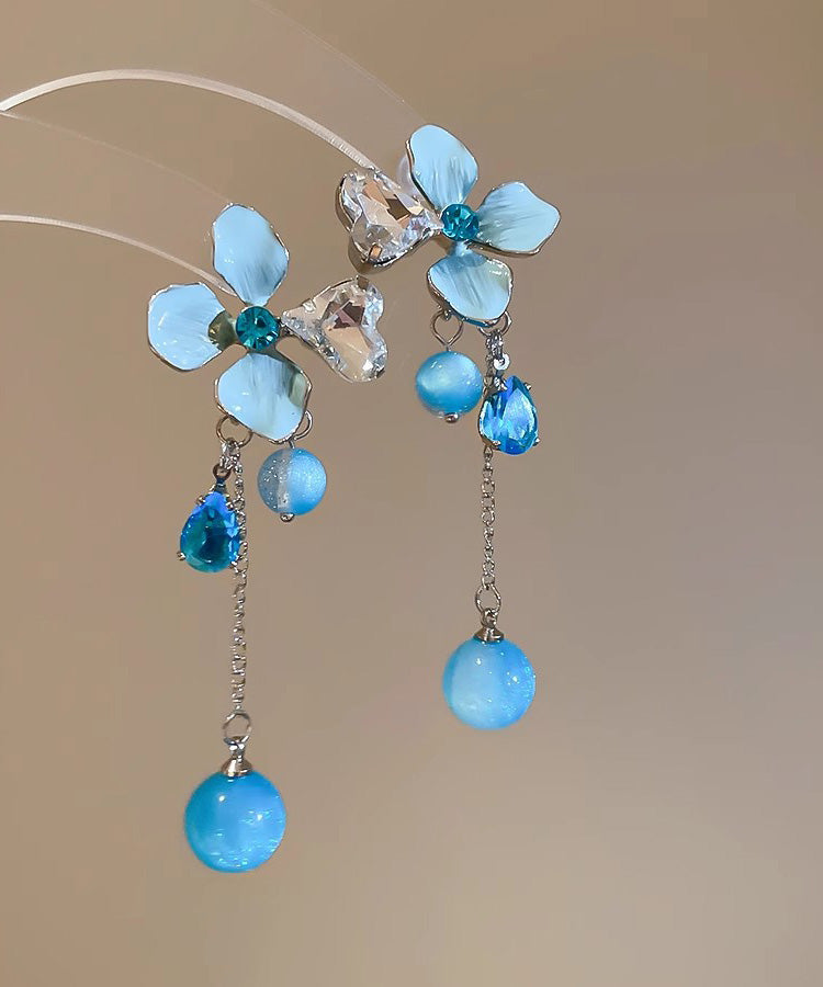 Floral Blue Zircon Alloy Drop Cute Tassel Resin Silver Srerling
