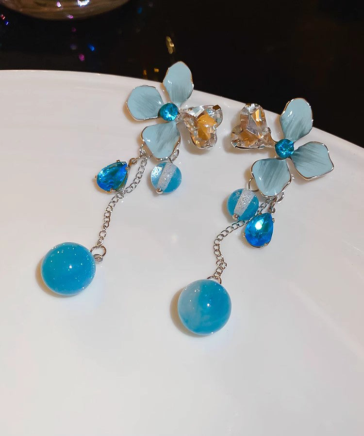 Floral Blue Zircon Alloy Drop Cute Tassel Resin Silver Srerling