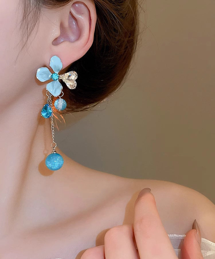 Floral Blue Zircon Alloy Drop Cute Tassel Resin Silver Srerling