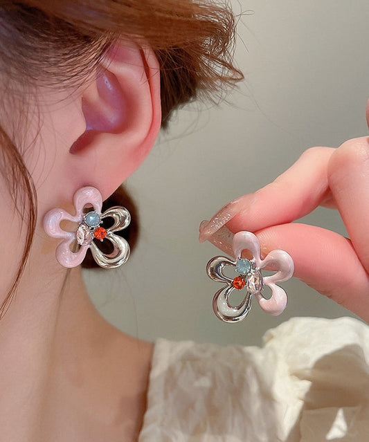 Glaze Zircon Hollow Cute Floral Drip Stud Colorblock Out Alloy
