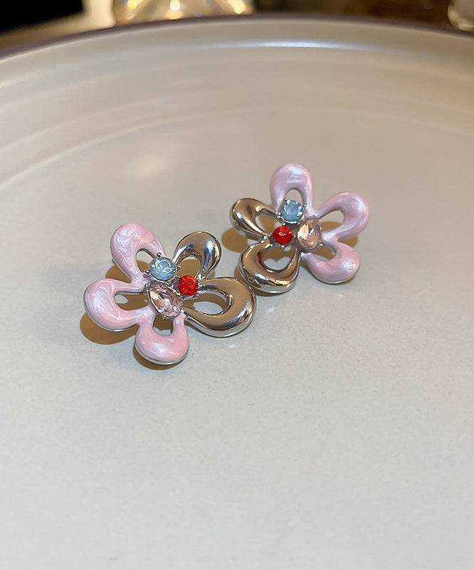 Glaze Zircon Hollow Cute Floral Drip Stud Colorblock Out Alloy