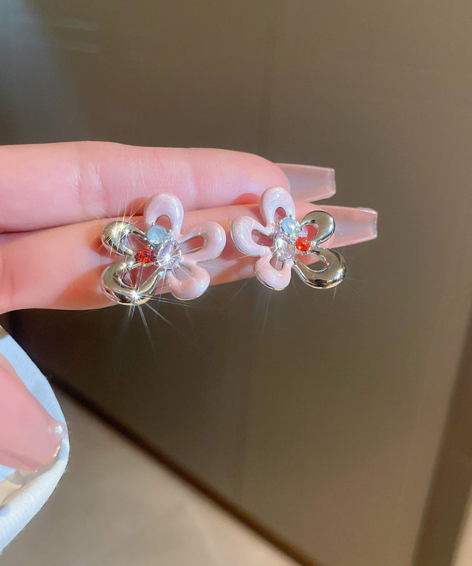 Glaze Zircon Hollow Cute Floral Drip Stud Colorblock Out Alloy