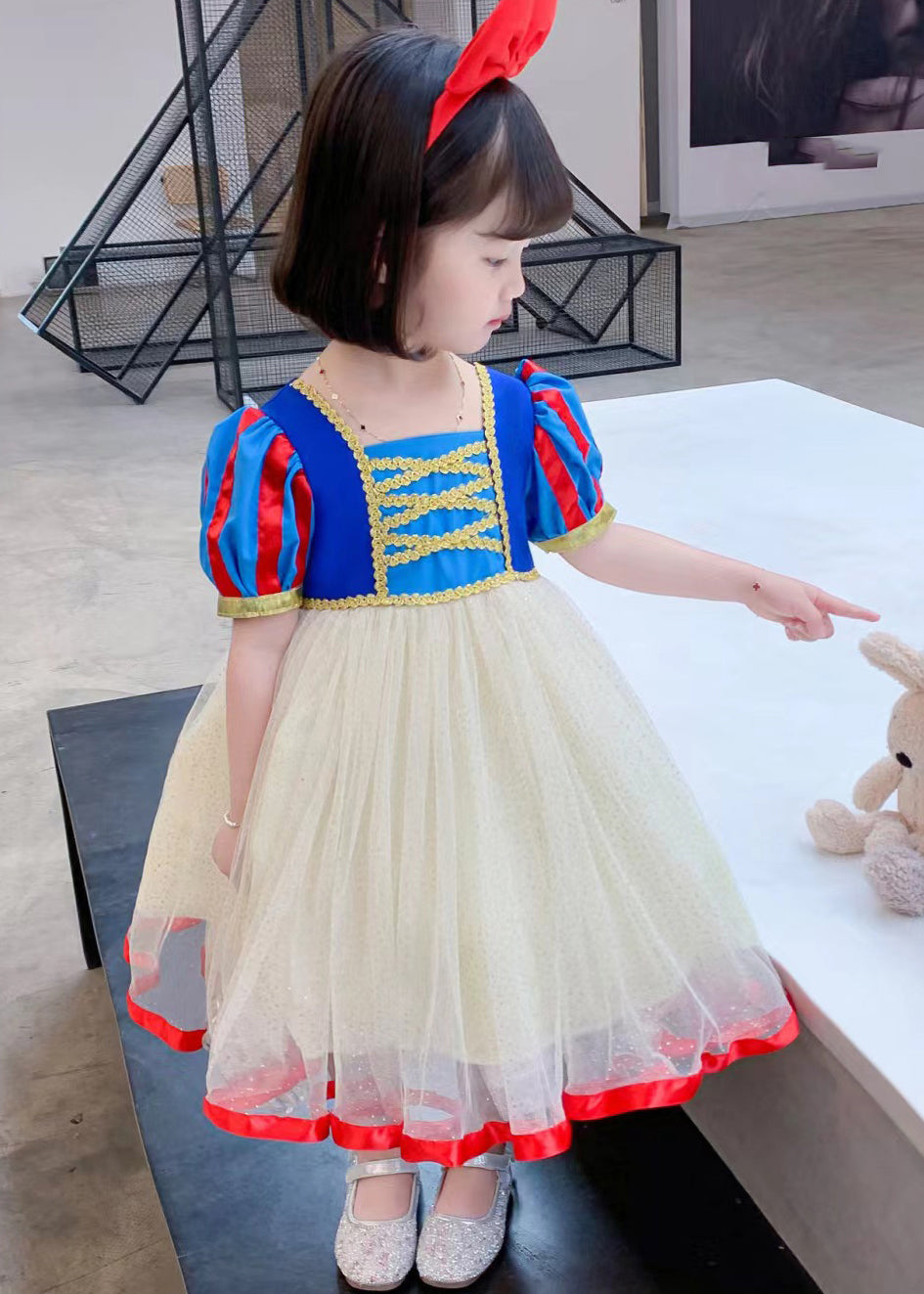 Cute Colorblock Print Patchwork Tulle Girls Maxi Dresses Summer EW009