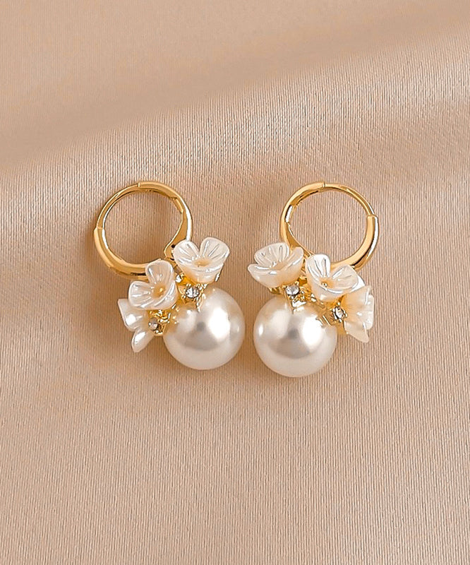 Alloy Pearl Hoop Cute Gold Earrings Zircon Floral