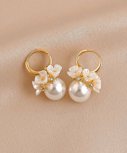 Alloy Pearl Hoop Cute Gold Earrings Zircon Floral