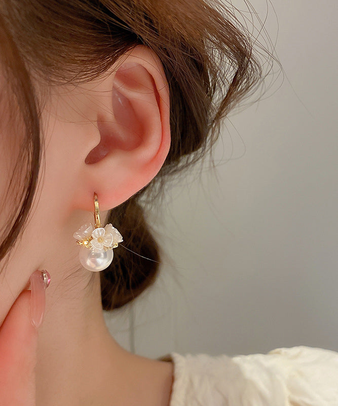 Alloy Pearl Hoop Cute Gold Earrings Zircon Floral