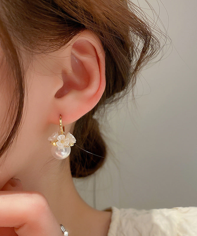 Alloy Pearl Hoop Cute Gold Earrings Zircon Floral