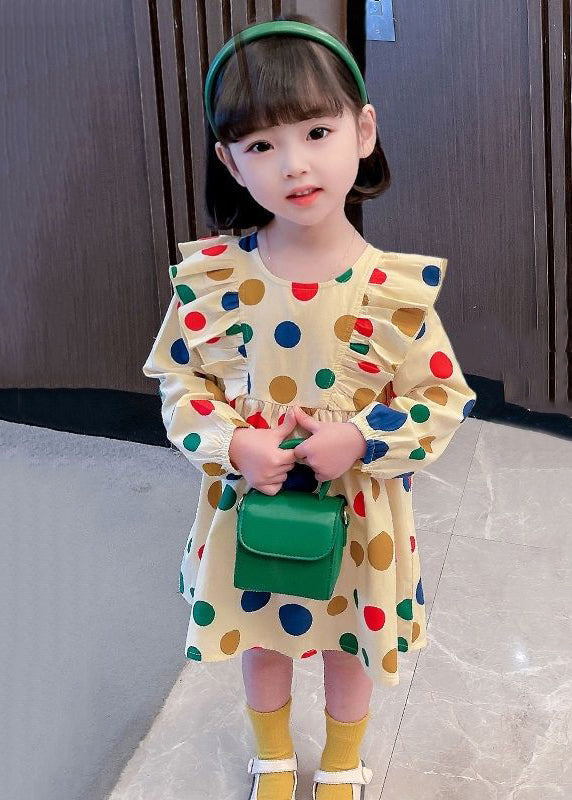 Cute Khaki Ruffled Print Cotton Girls Robe Dresses Long Sleeve XZ096