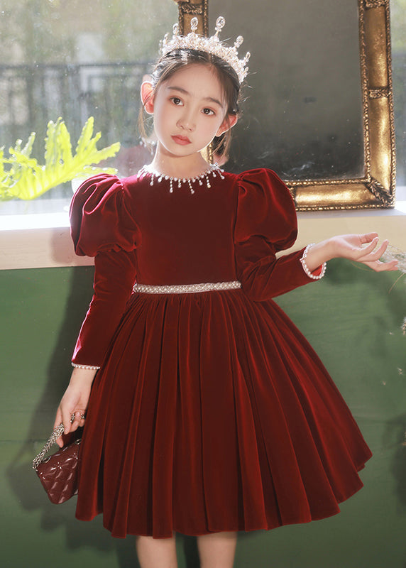 Patchwork Mulberry Nail Cute Velour Silk Bead Girls Long Dress