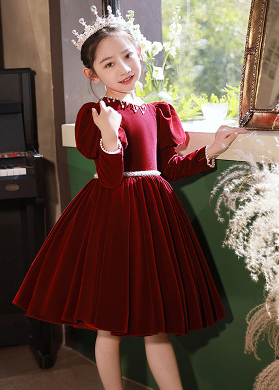 Patchwork Mulberry Nail Cute Velour Silk Bead Girls Long Dress