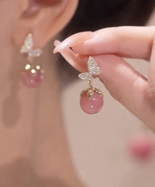 Stud Cute Stone Cat Butterfly Zircon Earrings Pink Eye Alloy