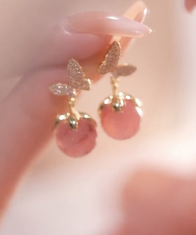 Stud Cute Stone Cat Butterfly Zircon Earrings Pink Eye Alloy