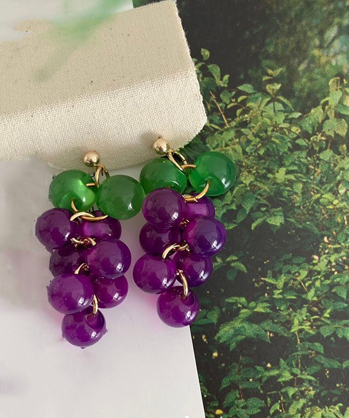 Drop Earrings Cat's Grape Alloy Pink Cute Copper Resin Eye Stone