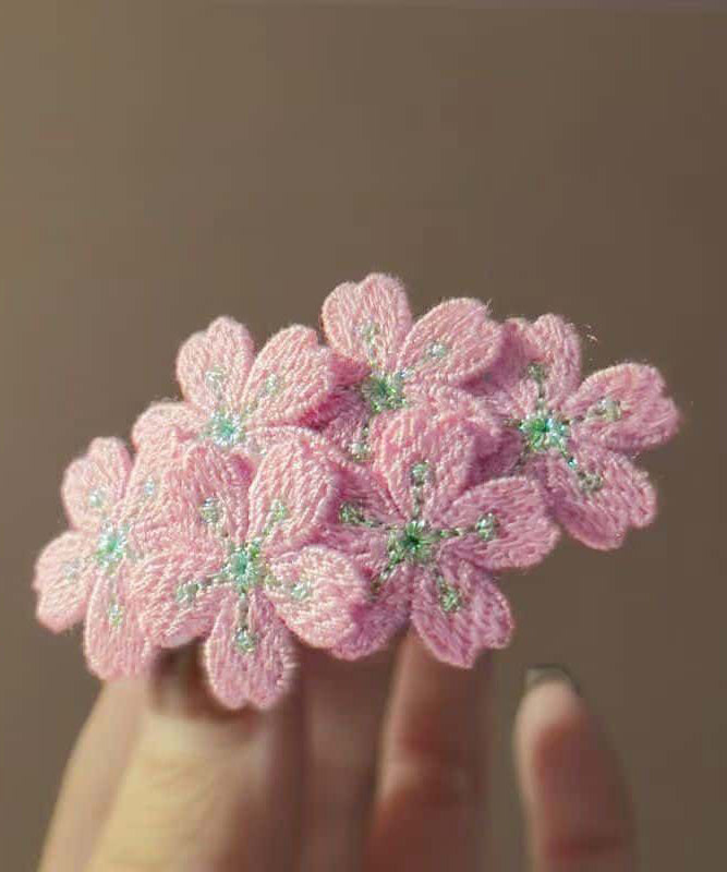 Embroidery Floral Cute Knit Pink Hairpin