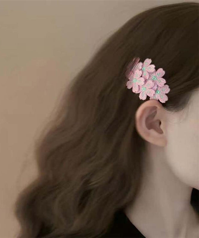 Embroidery Floral Cute Knit Pink Hairpin