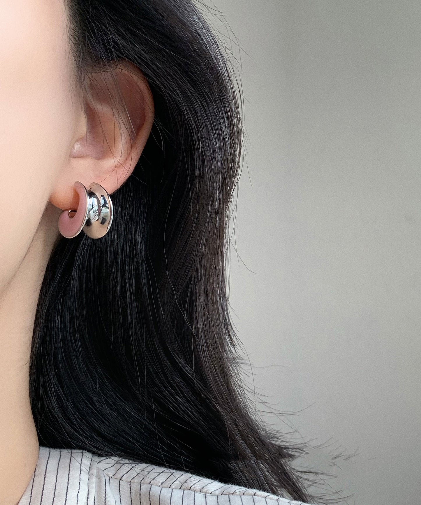 C-Shaped Glaze Earrings Silver Cute Hoop Sterling Pink Drip