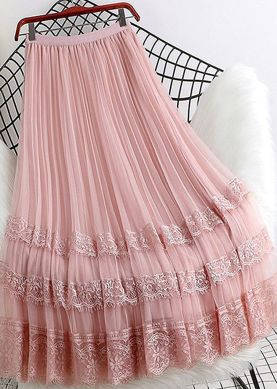 Lace Cute A Tulle Summer Patchwork Pink Line Skirt