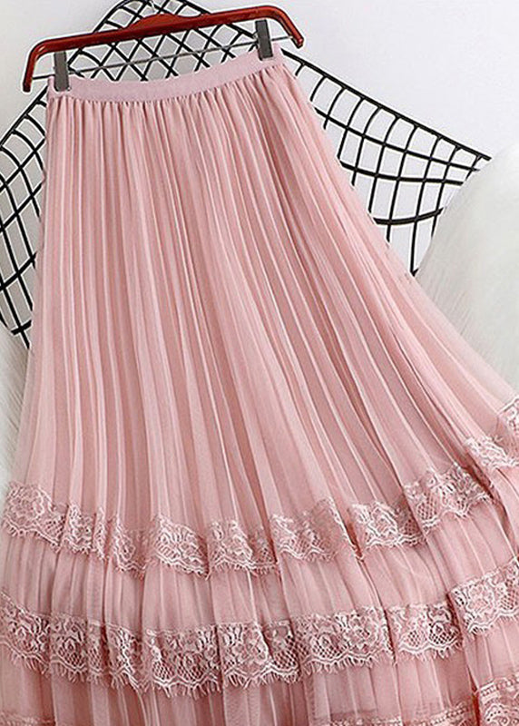 Lace Cute A Tulle Summer Patchwork Pink Line Skirt