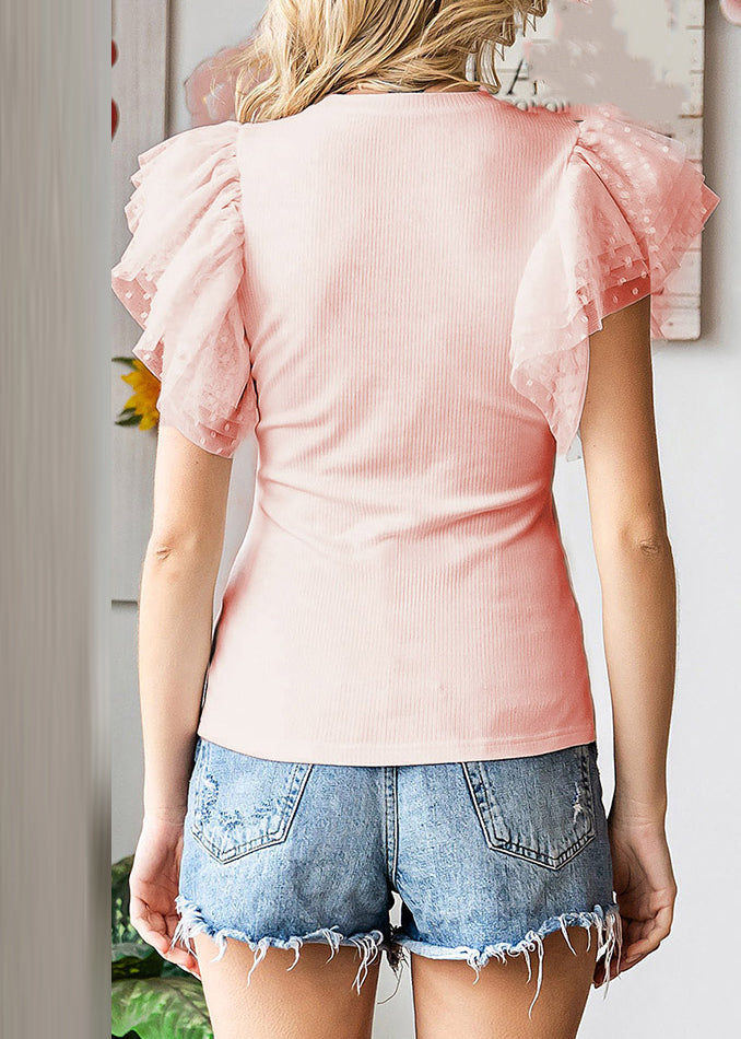 Summer Pink Tulle Cute T Shirts Patchwork Knit