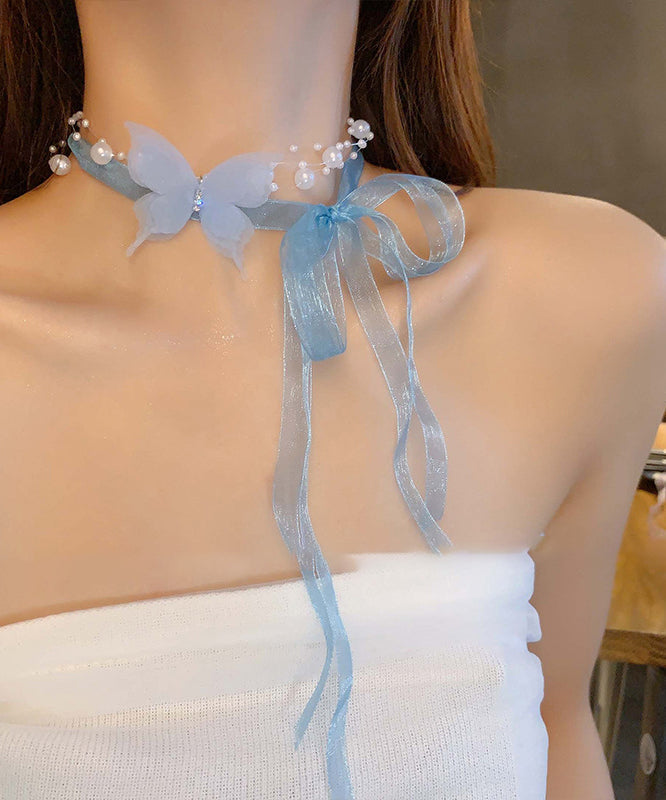 Pearl Zircon Pink Necklace Princess Cute Butterfly Tulle