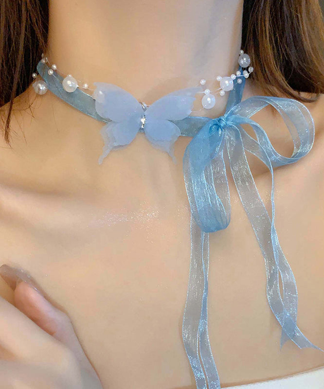 Pearl Zircon Pink Necklace Princess Cute Butterfly Tulle
