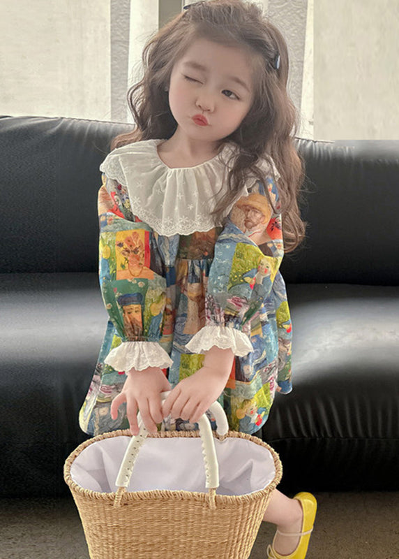 Cute Print Patchwork Kids Vacation Mid Dresses Fall SS1061