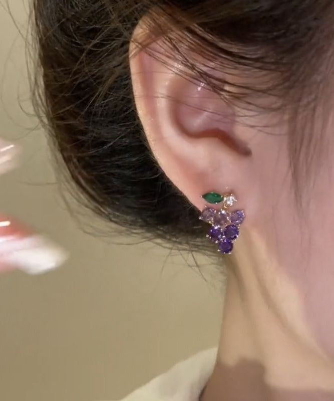 Earrings Cute Stud Zircon Alloy Grapes Purple