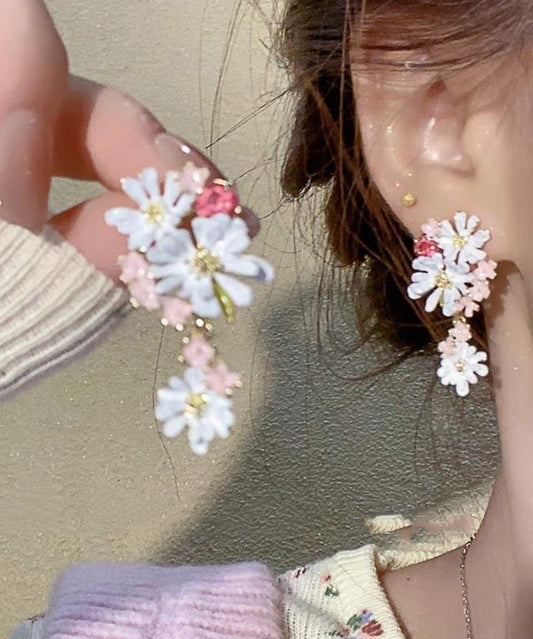 Earrings Rainbow Floral Copper Drop Cute Drip Glaze