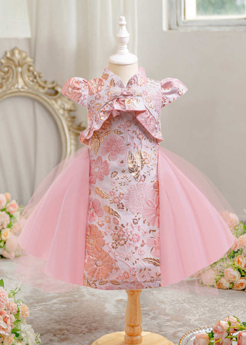 Maxi Asymmetrical Bow Print Short Sleeve Dress Kids Cute Red