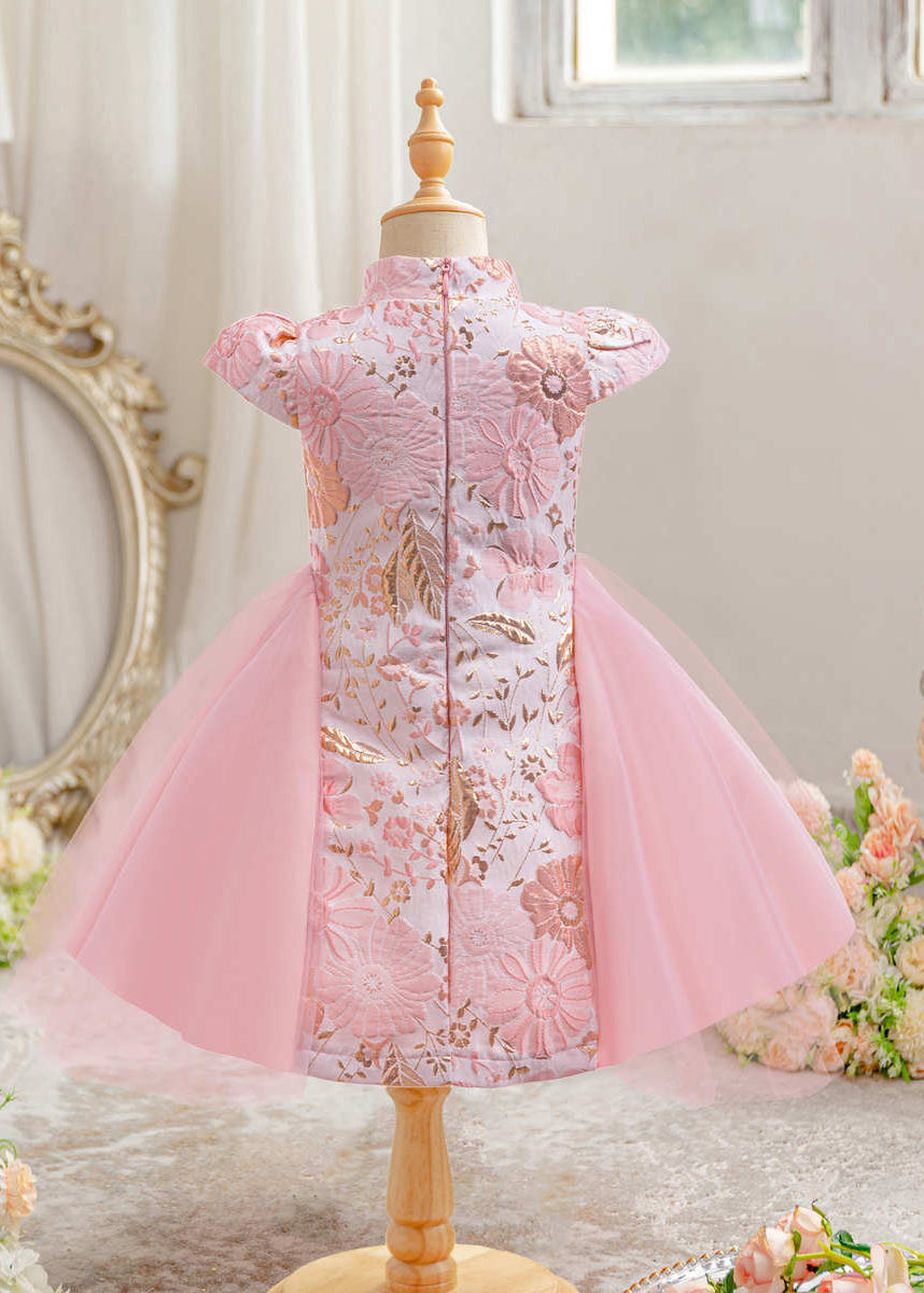 Maxi Asymmetrical Bow Print Short Sleeve Dress Kids Cute Red