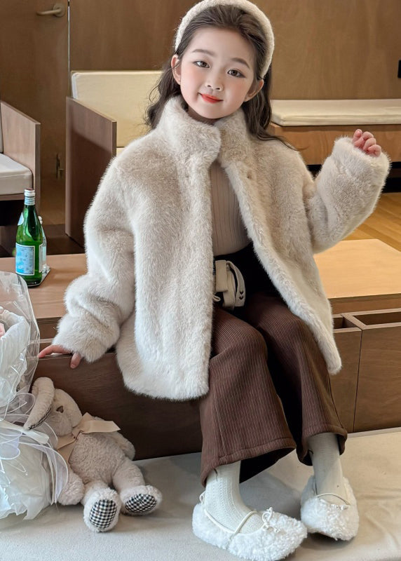 Cute Rose Stand Collar Girls Mink Velvet Coats WinterTG022