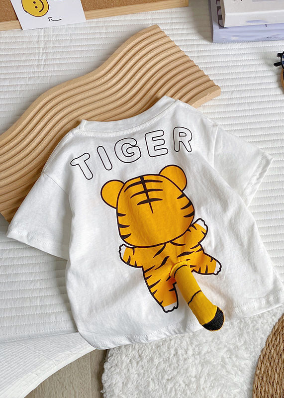 Cute White Tiger Animal Print Kids Top Summer YU1074