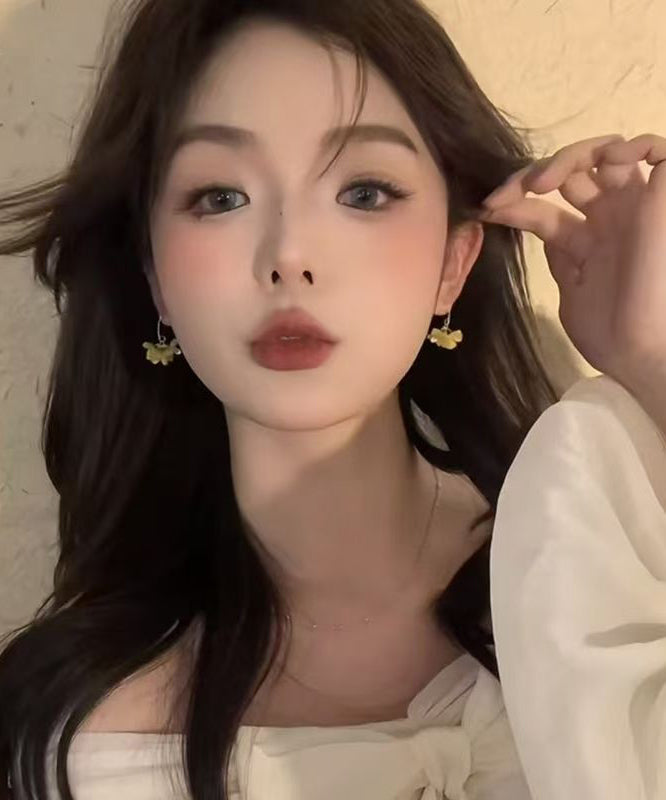 Yellow Acrylic Copper Earrings Hoop Floral Pearl Cute