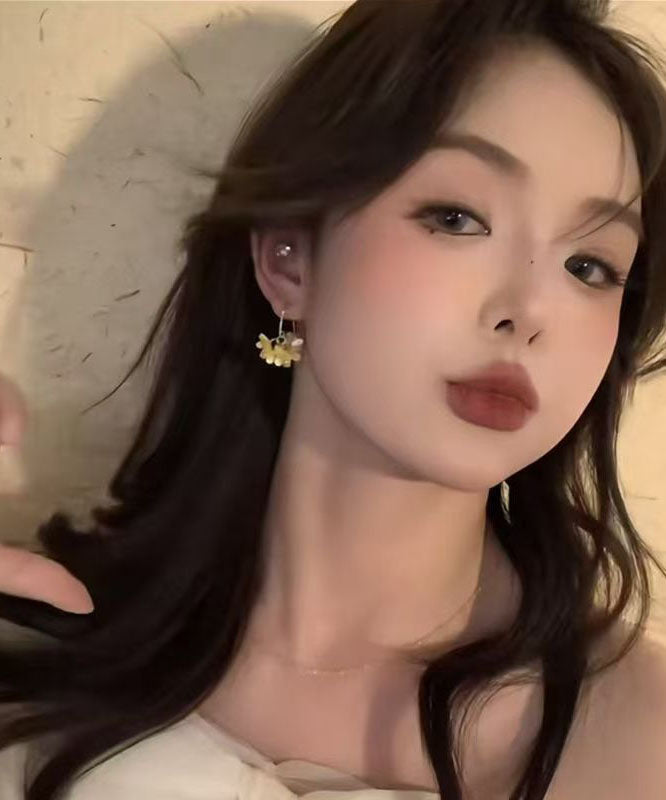 Yellow Acrylic Copper Earrings Hoop Floral Pearl Cute