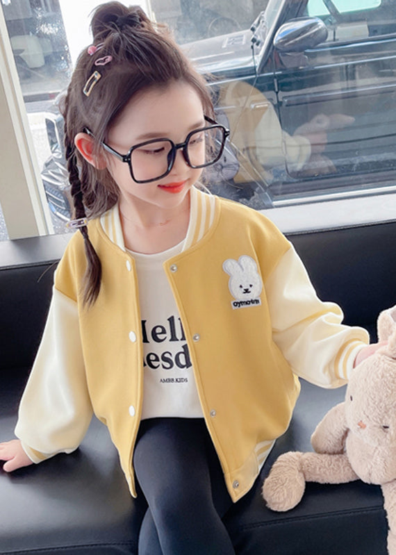 Cute Yellow O-Neck Print Button Kids Coats Fall QV037