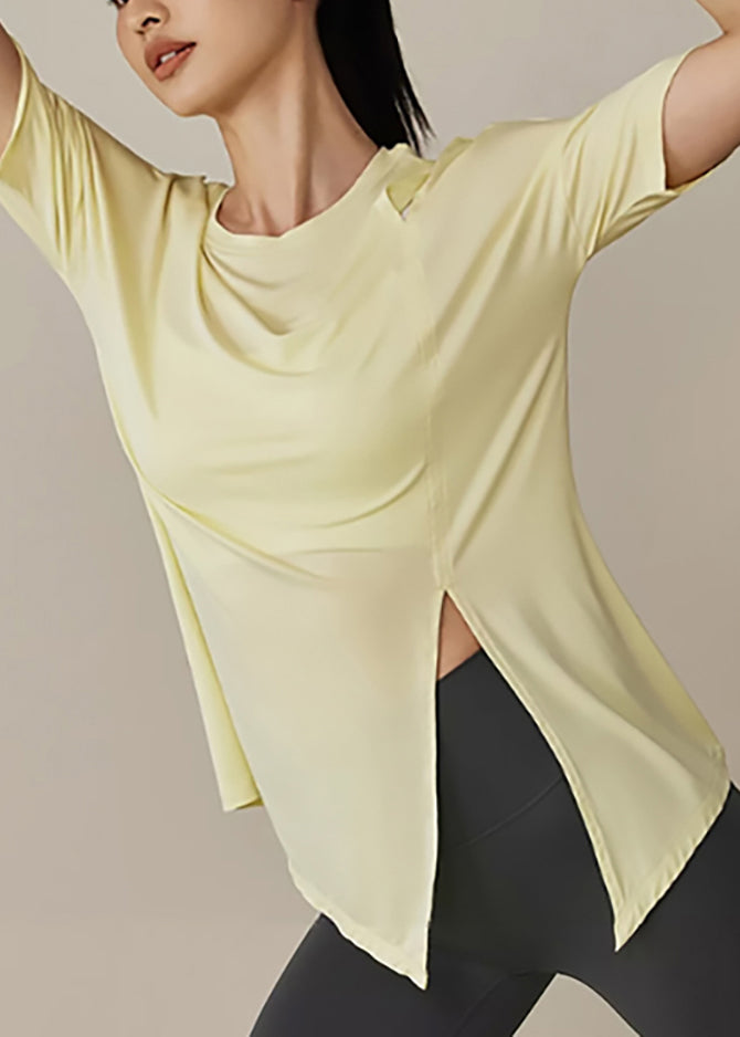 Cute Tops Open Yellow Tank Yoga Sleeve Side Short