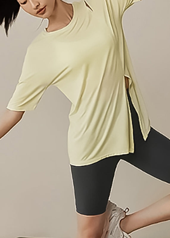 Cute Tops Open Yellow Tank Yoga Sleeve Side Short