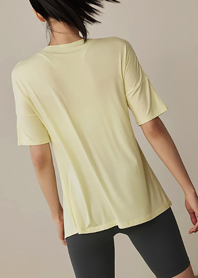 Cute Tops Open Yellow Tank Yoga Sleeve Side Short