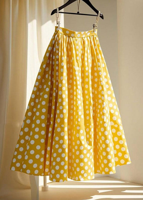Wrinkled Dot Skirts Cute Chiffon Maxi Yellow