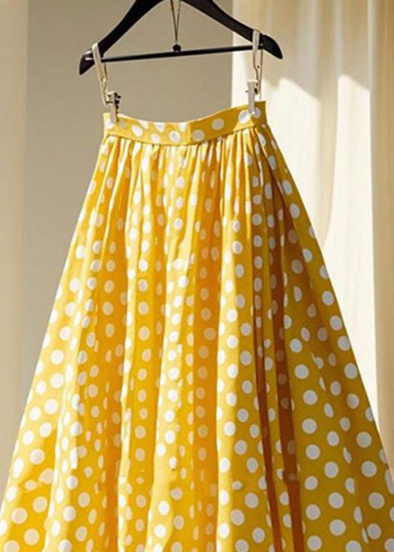 Wrinkled Dot Skirts Cute Chiffon Maxi Yellow
