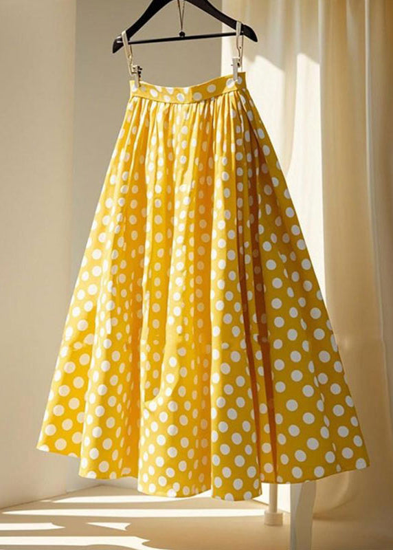 Wrinkled Dot Skirts Cute Chiffon Maxi Yellow