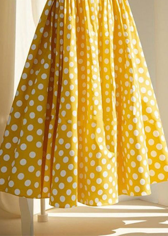 Wrinkled Dot Skirts Cute Chiffon Maxi Yellow